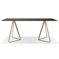 Papillon Dining Table, shown in black and gold with sintered stone, metal, and a large fixed rectangular dining surface.