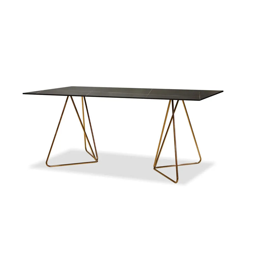 Additional view of Papillon Dining Table in black and gold, featuring a large fixed rectangular dining surface.