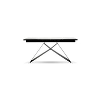 The W Double Extension Dining Table Carrara White Ceramic Top, Black Powder Coated Steel Base