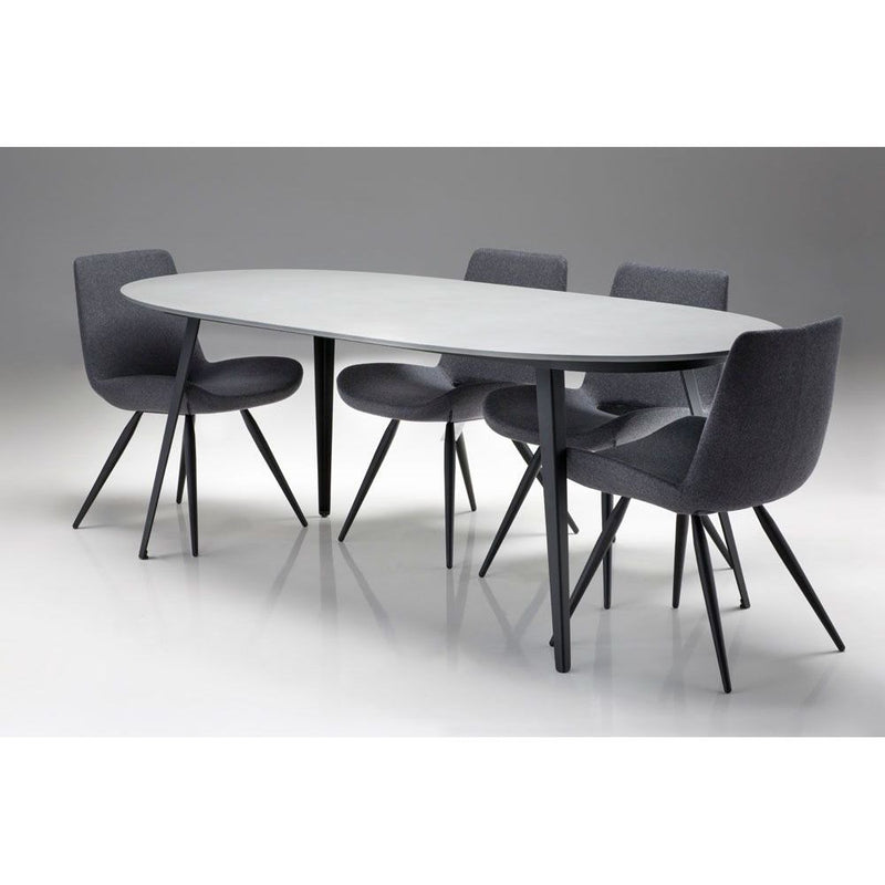 Tulum Oval Dining Table Matte Grey Epoxy Concrete Texture, Black Galvanized Steel Legs Indoor-Outdoor.