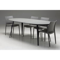 Tulum Oval Dining Table Matte Grey Epoxy Concrete Texture, Black Galvanized Steel Legs Indoor-Outdoor.