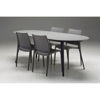 Outdoor Dining Tables Tulum Oval Dining Table Matte Grey Epoxy Concrete Texture, Black Galvanized Steel Legs Indoor-Outdoor