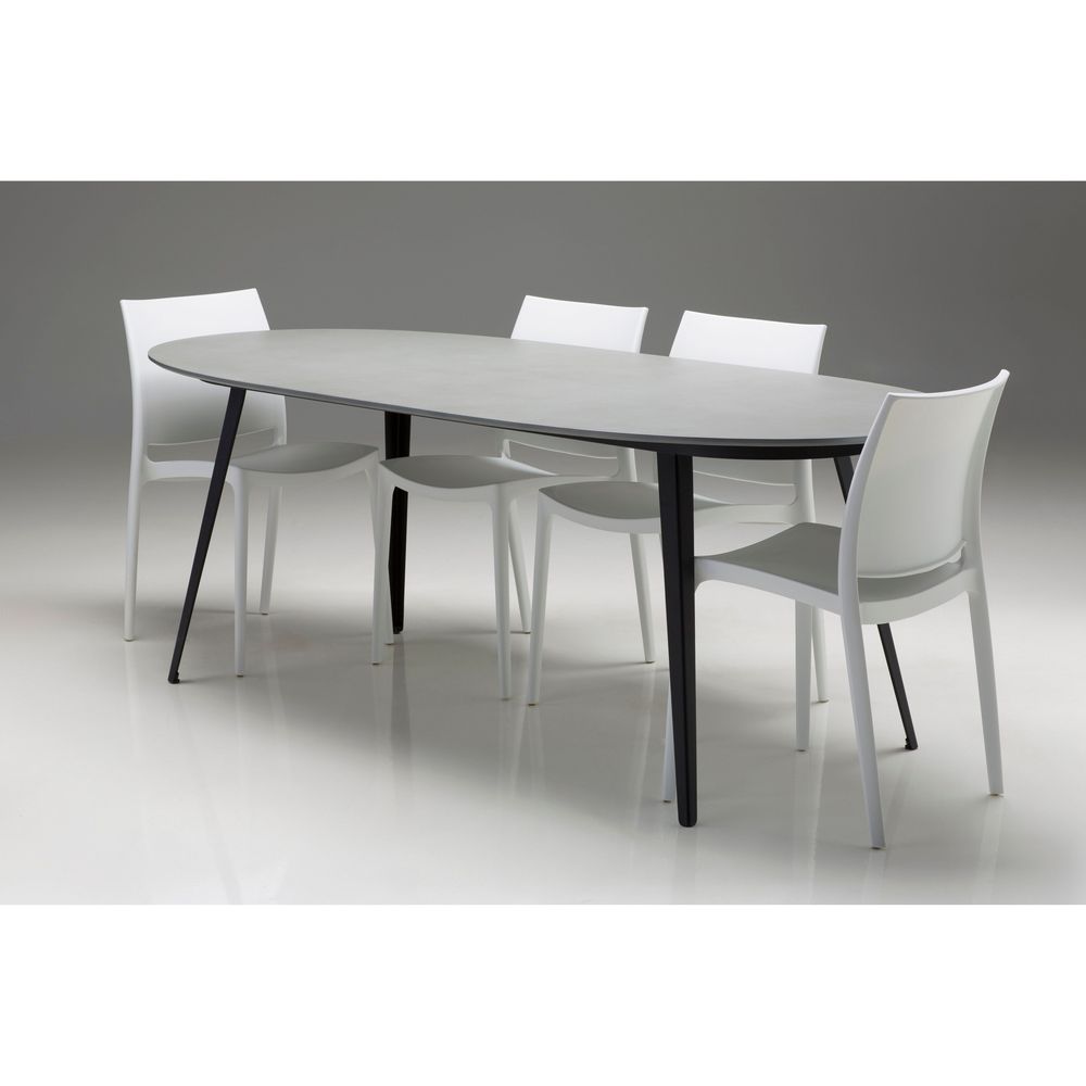 Tulum Oval Dining Table Matte Grey Epoxy Concrete Texture, Black Galvanized Steel Legs Indoor-Outdoor
