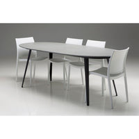 Tulum Oval Dining Table Matte Grey Epoxy Concrete Texture, Black Galvanized Steel Legs Indoor-Outdoor