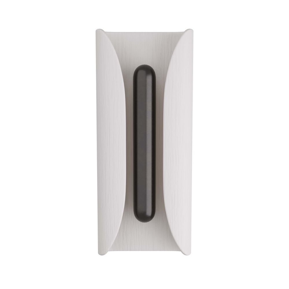 Waymark Sconce, shown in off-white and black with wood, glass, and wall-mounted sconce.