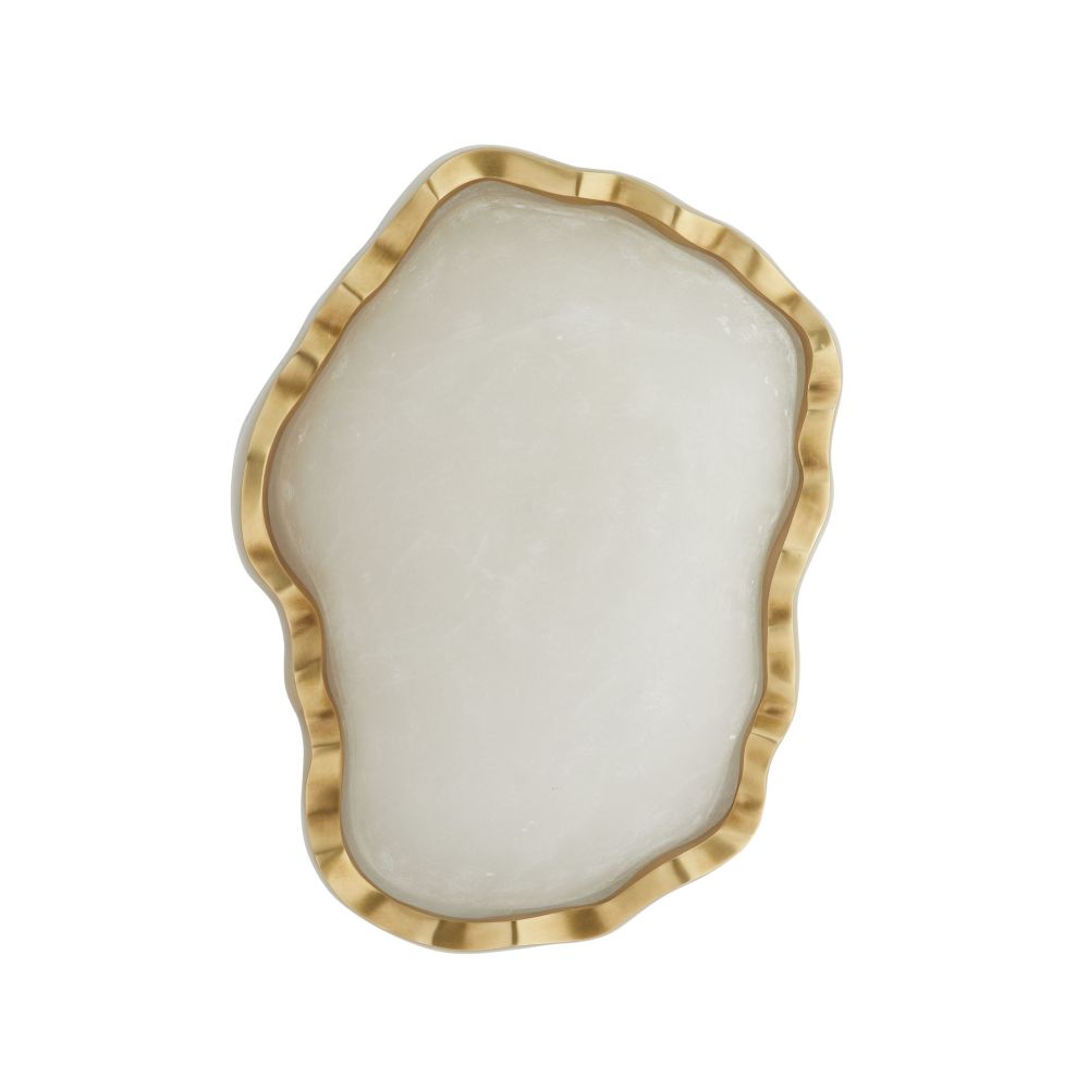 Novak Sconce, shown in warm white and gold with alabaster, brass, and wall-mounting hardware.