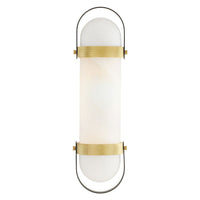 Cornelia Sconce, shown in white and black with frosted glass, brass, and a wall-mounting backplate.