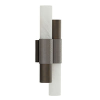 Wells Sconce, shown in bronze and charcoal gray with metal, alabaster, and wall-mounting hardware.