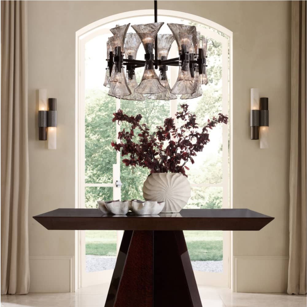 Additional view of Wells Sconce in bronze and charcoal gray, featuring translucent stone finish and wall-mounting hardware.