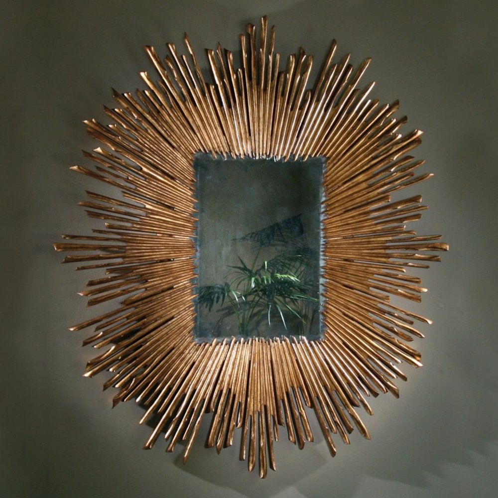Additional view of Soleil Mirror in gold and silver, featuring metallic finish and wall-mounted mirror.