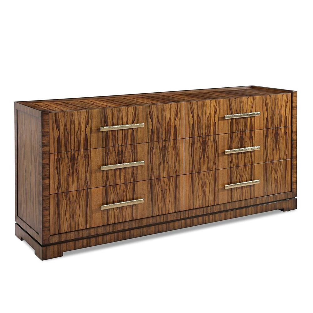 Lopeza 6 Drawer Chest, shown in warm medium brown and golden amber brown with wood veneer and ofram.