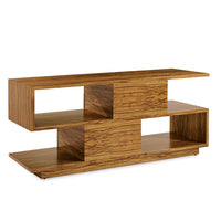 Alternate view of Vero Console Table in medium amber brown and golden oak brown.