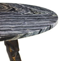 Alternate view of Moore Bronze Orb Table, featuring polished finish, marble, metal, and circular fixed tabletop.