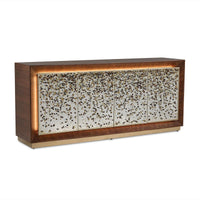 Alternate view of Macallan Four-Door Lighted Credenza in dark brown and antique mirror silver.