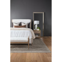 Additional view of Emmett Bed in white and light wood / natural oak, featuring tall upholstered headboard.