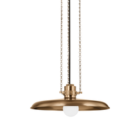 Rainhill Pendant, shown in brass and gold with metal, brass, and a ceiling canopy mount.