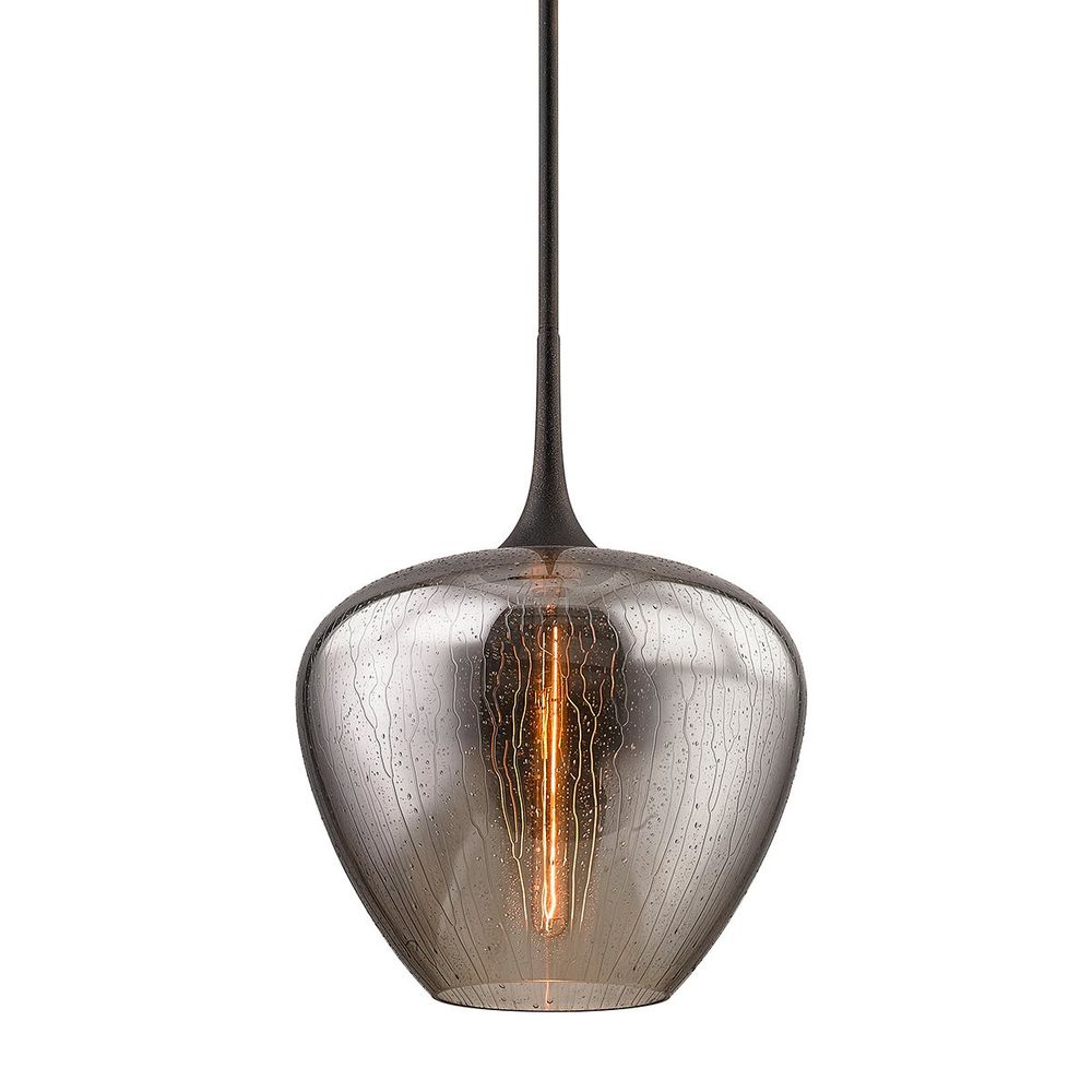 West End Pendant, shown in smoky gray and vintage bronze with blown glass, metal, and ceiling-suspended pendant stem.