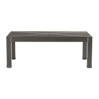 Alonso Cocktail Table, shown in charcoal gray and black with leather, wood, and fixed square legs.