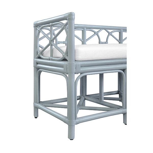 Benches Decorative Bench With Performance Ivory Cushion In Rattan In Light Blue