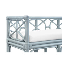 Decorative Bench With Performance Ivory Cushion In Rattan In Light Blue