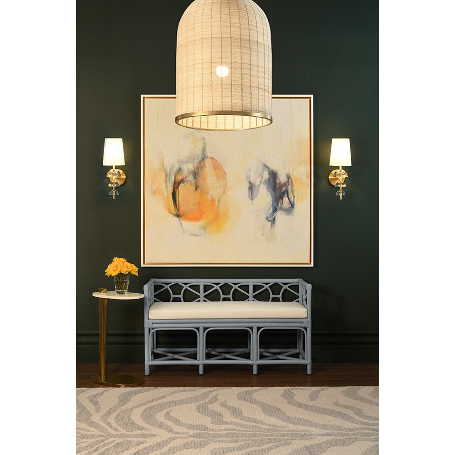 Decorative Bench With Performance Ivory Cushion In Rattan In Light Blue