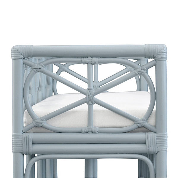 Additional view of Decorative Bench With Performance Ivory Cushion In Rattan In Light Blue in light blue and ivory.