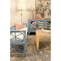 Decorative Bench With Performance Ivory Cushion In Rattan In Light Blue