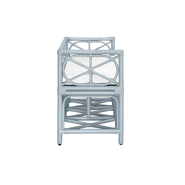 Decorative Bench With Performance Ivory Cushion In Rattan In Light Blue