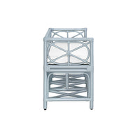 Decorative Bench With Performance Ivory Cushion In Rattan In Light Blue