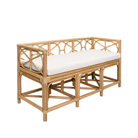Alternate view of Decorative Bench With Performance Ivory Cushion In Rattan in blonde tan and ivory.