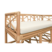 Additional view of Decorative Bench With Performance Ivory Cushion In Rattan in blonde tan and ivory.