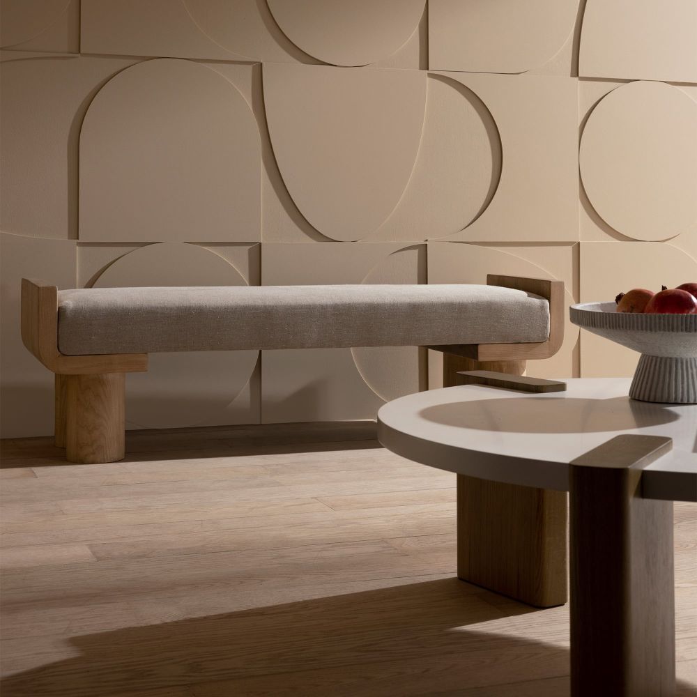 Alternate view of Bellini Bench in beige and natural light oak.