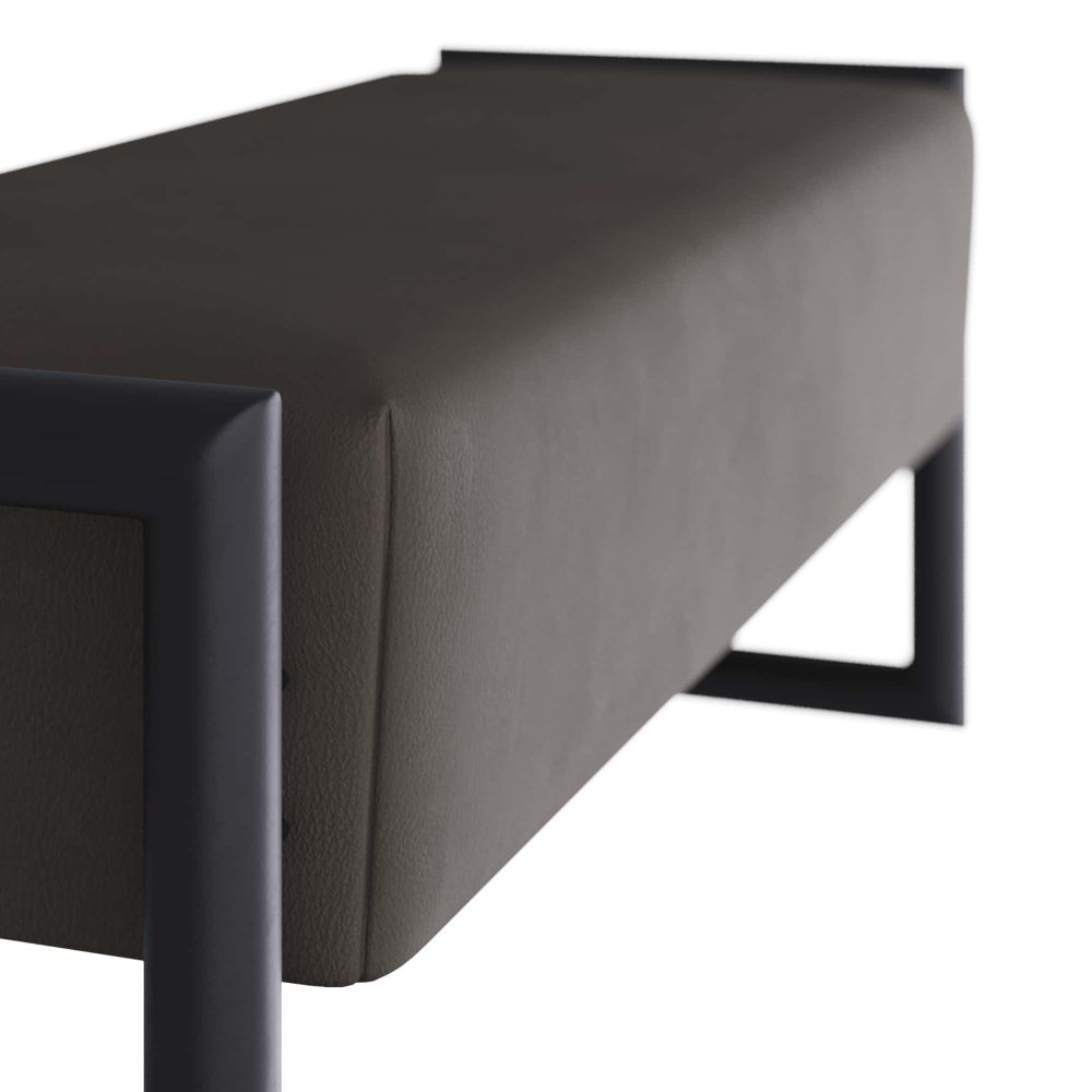 Additional view of Fairmere Bench in charcoal gray and matte black, featuring smooth upholstery finish and a open sled base.