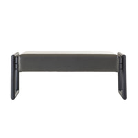Fairmere Bench, shown in charcoal gray and matte black with leather, metal, and a open sled base.
