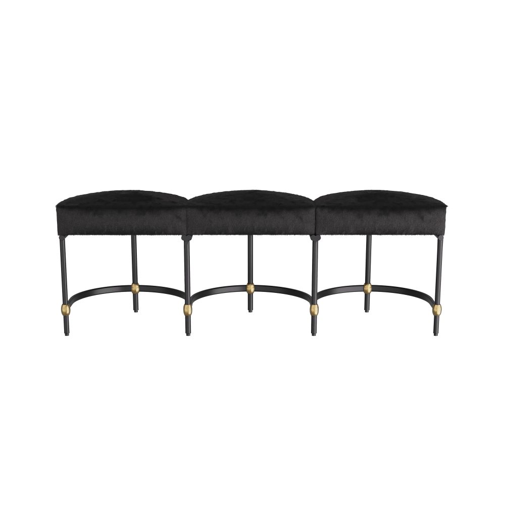 Jules Bench, shown in black with leather, metal, and three-seat modular bench configuration.
