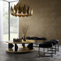 Additional view of Jules Bench, featuring polished brass accents, leather, metal, and three-seat modular bench configuration.
