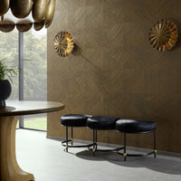 Alternate view of Jules Bench, featuring polished brass accents, leather, metal, and three-seat modular bench configuration.