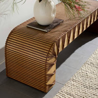Additional view of Roldan Waterfall Bench with Leather Straps in natural oak tan and medium brown.