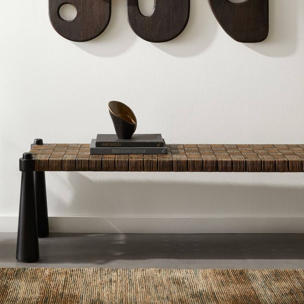 Additional view of Lisette Bench in medium brown and dark brown, featuring matte finish and four-legged freestanding base.