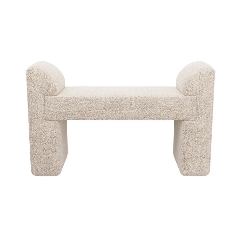 Lyanna Bench Cream Sherpa, shown in cream and beige with sherpa, boucle fabric, and backless bench seating.
