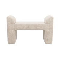 Lyanna Bench Cream Sherpa, shown in cream and beige with sherpa, boucle fabric, and backless bench seating.