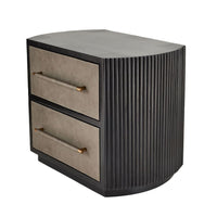 Additional view of Liliana Side Table in black and taupe gray, featuring fluted finish and two stacked full-width drawers.