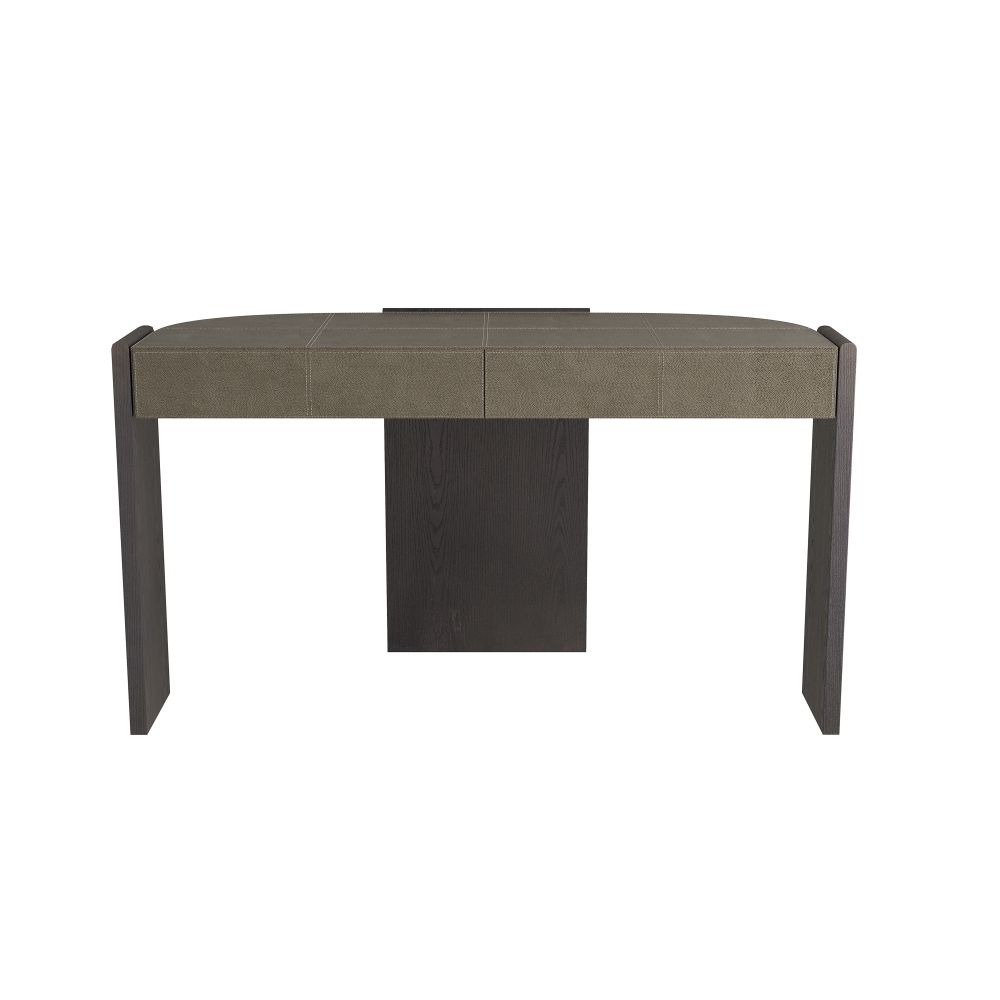 Apollo Desk, shown in charcoal and taupe with wood, shagreen, and two full-width drawers.
