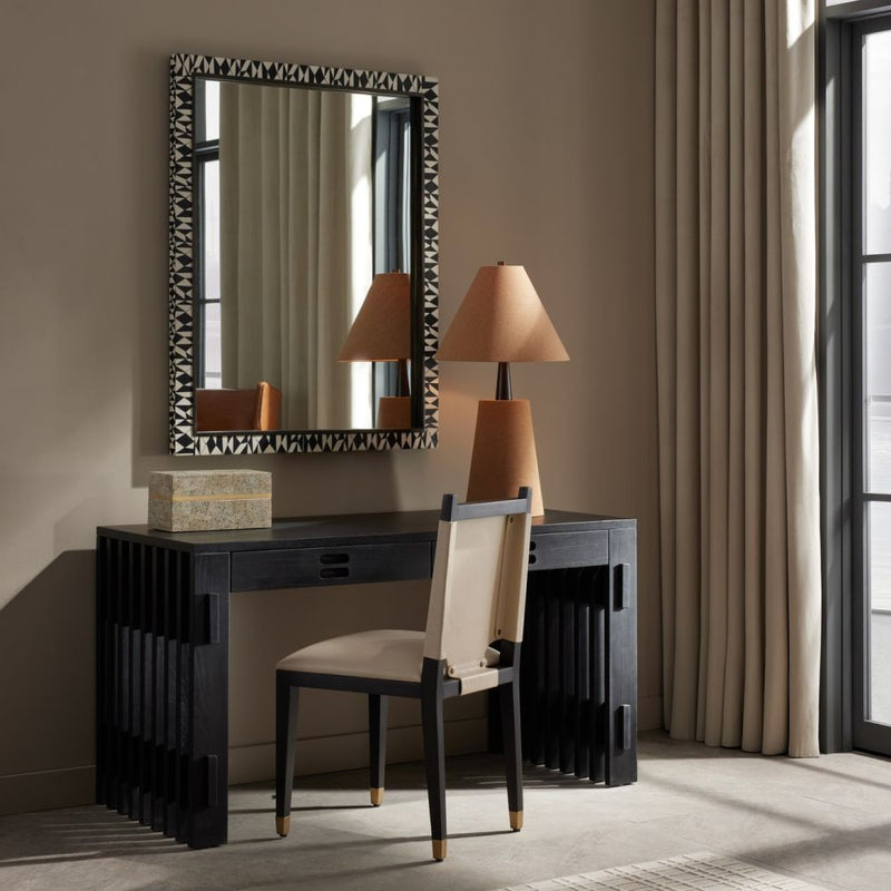 Alternate view of Benedict Desk, featuring matte finish, wood, and two front drawers with recessed pulls.