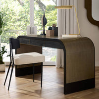 Alternate view of Rochefort Waterfall Desk, featuring matte finish, wood, wood veneer, and integrated multi-drawer storage.