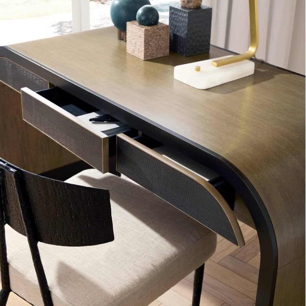 Additional view of Rochefort Waterfall Desk, featuring matte finish, wood, wood veneer, and integrated multi-drawer storage.