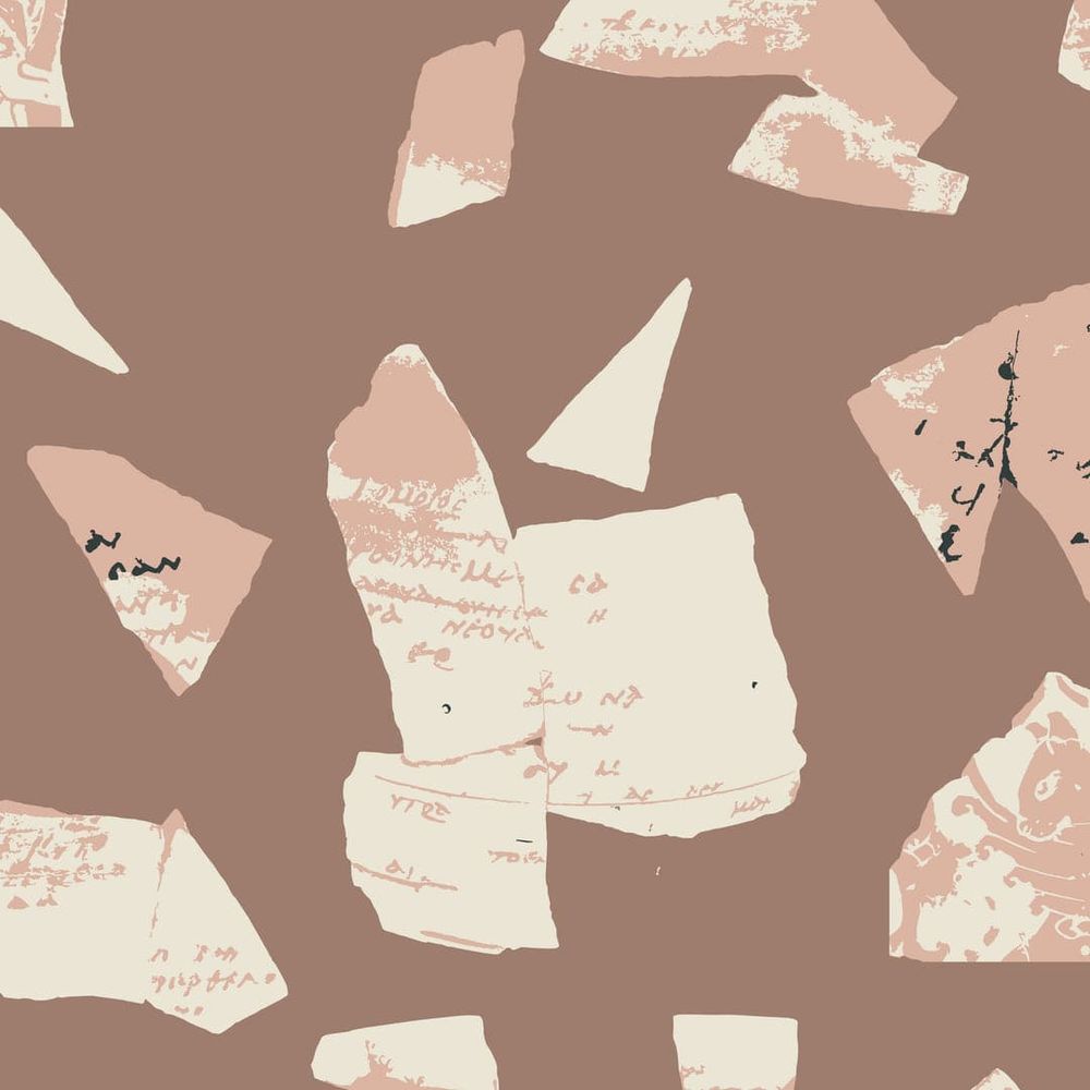 Bo-Kaap Curb Wallpaper, shown in terracotta brown and cream with paper and wall-covering sheet goods.