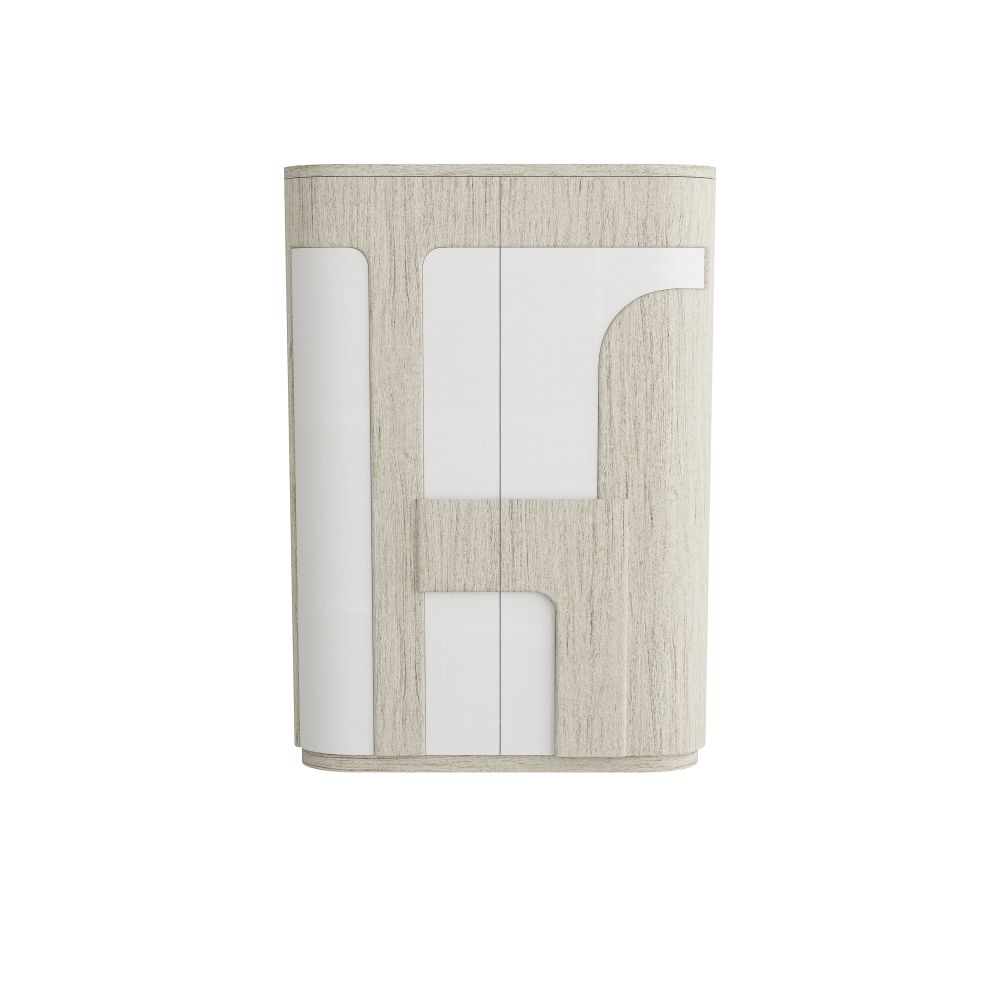 Zayla Cabinet, shown in light oak / bleached wood and off-white with wood veneer and painted wood panels.