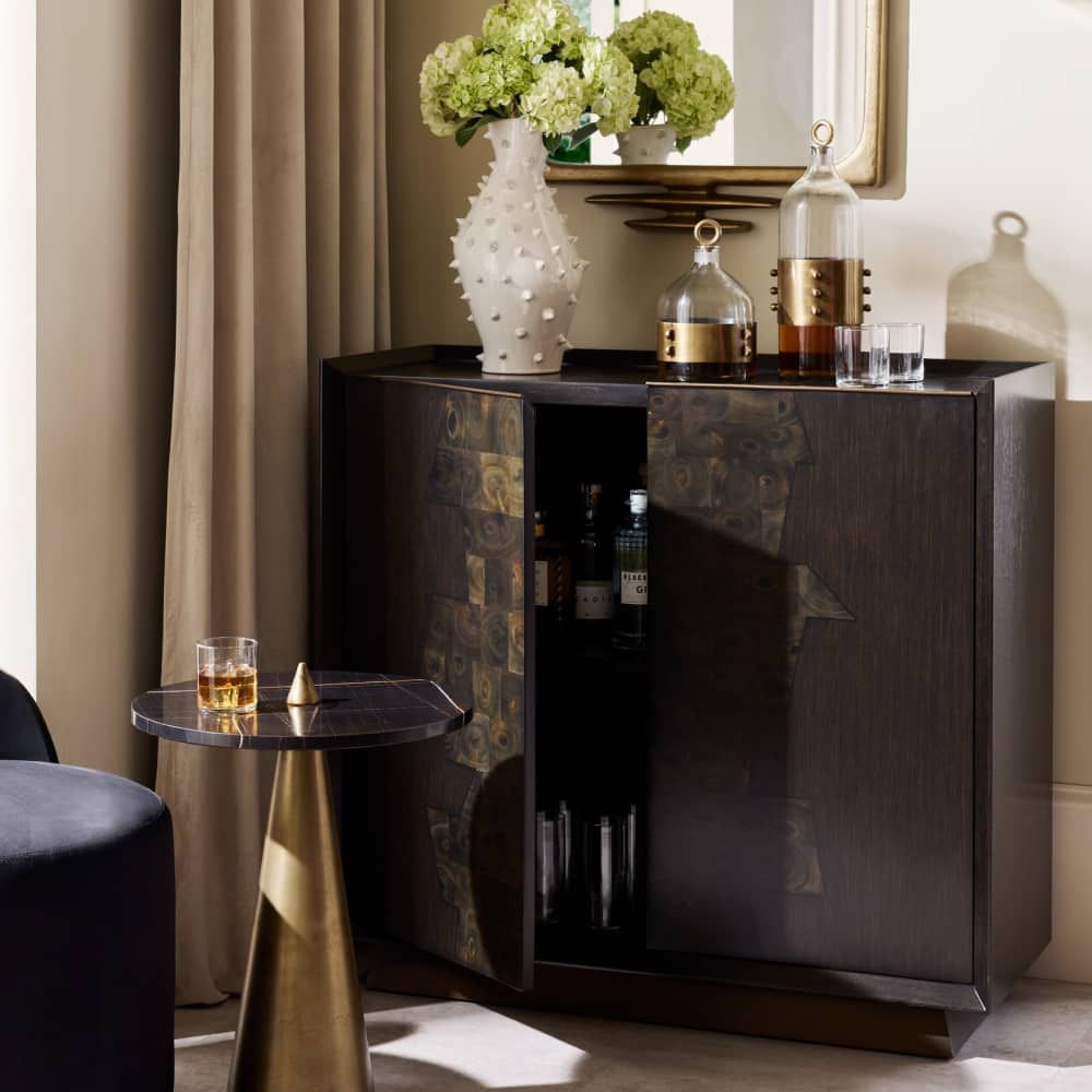 Alternate view of Tanner Cabinet in dark brown and espresso.