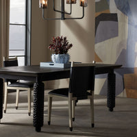 Alternate view of Thistlewood Dining Chair, featuring leather, wood, and fixed four-leg base.